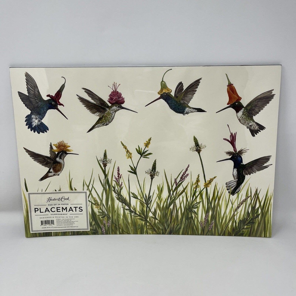 Hester & Cook Hummingbirds Pad of 24 Paper Placemats 18.5 x 12.5 Designed In USA